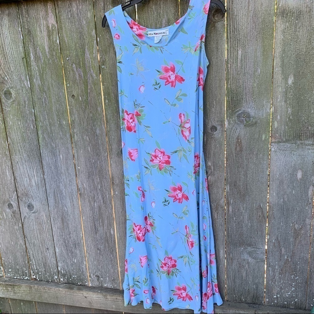 MIX NOUVEAU NY vintage coral and blue floral sheath tank dress - Picture 6 of 13